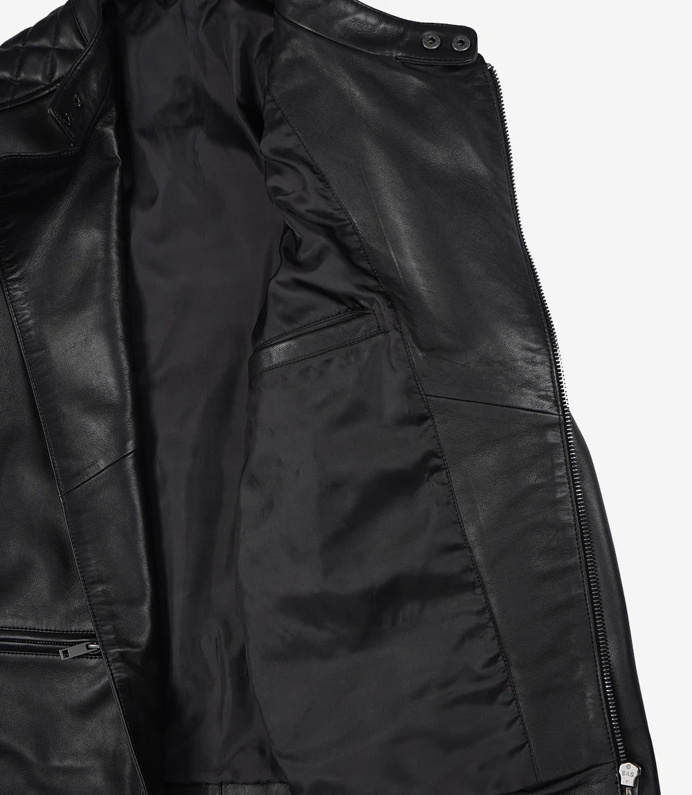Men's Black Asymmetrical Quilted Biker Style Leather Jacket