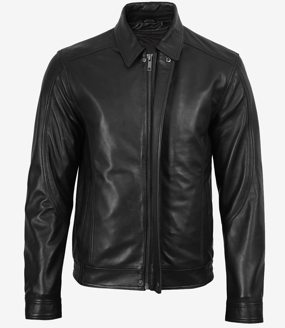 Men’s Black Harrington Real Leather Jacket