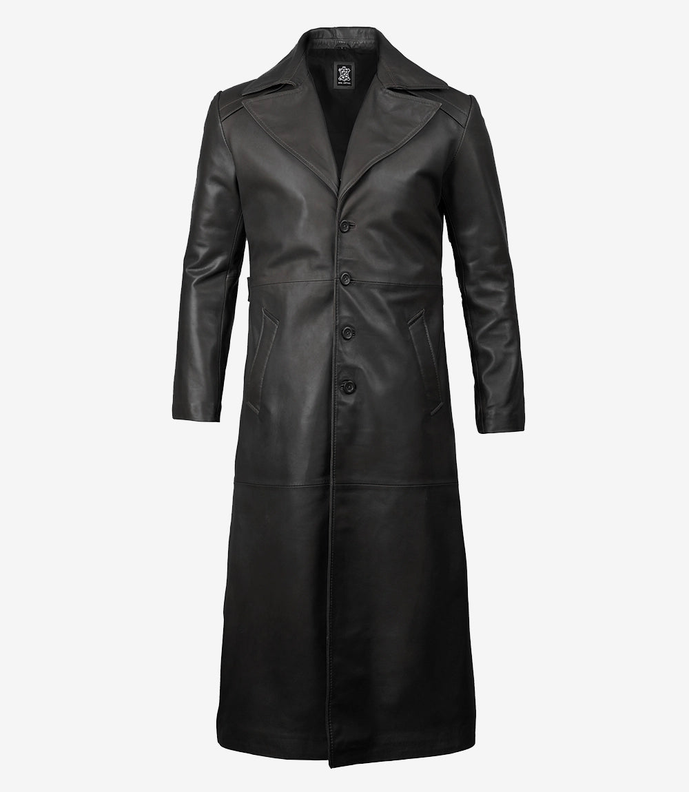 Black Men's Long Leather Duster Coat