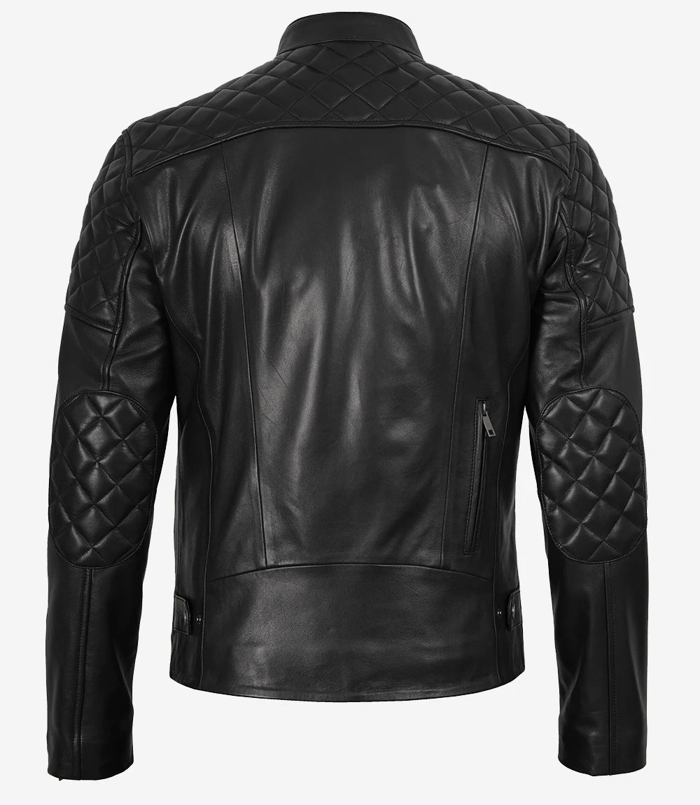 Men's Black Asymmetrical Quilted Biker Style Leather Jacket