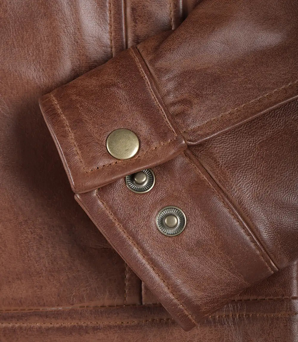 Reeves Men's Harrington Brown Real Leather Jacket