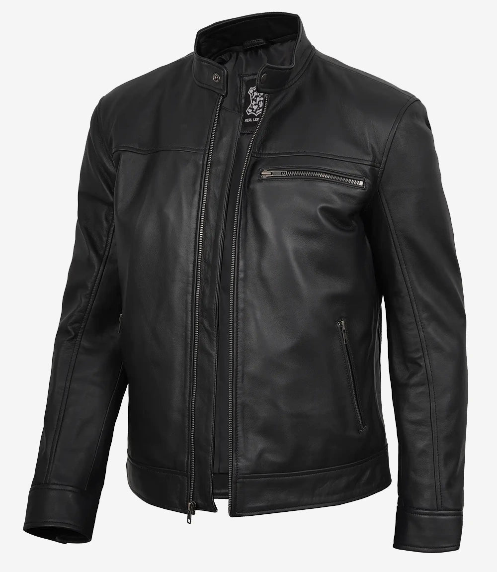 Bickford Men's Black Real Leather Biker Jacket