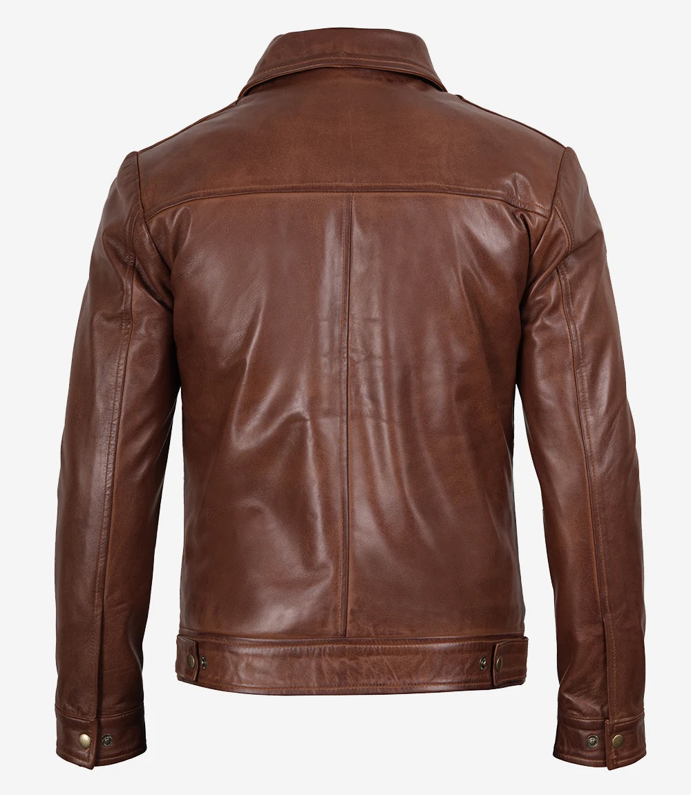 Reeves Men's Harrington Brown Real Leather Jacket