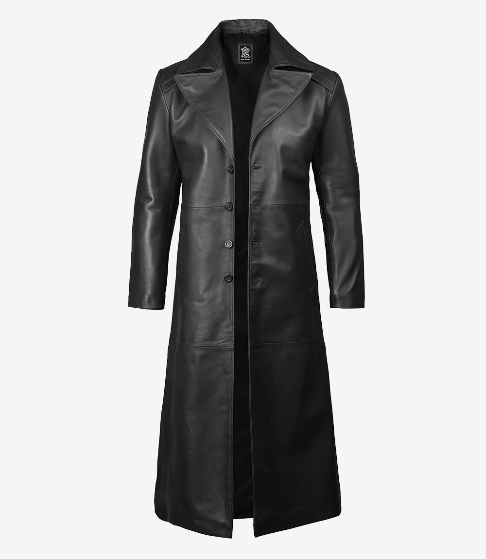 Black Men's Long Leather Duster Coat