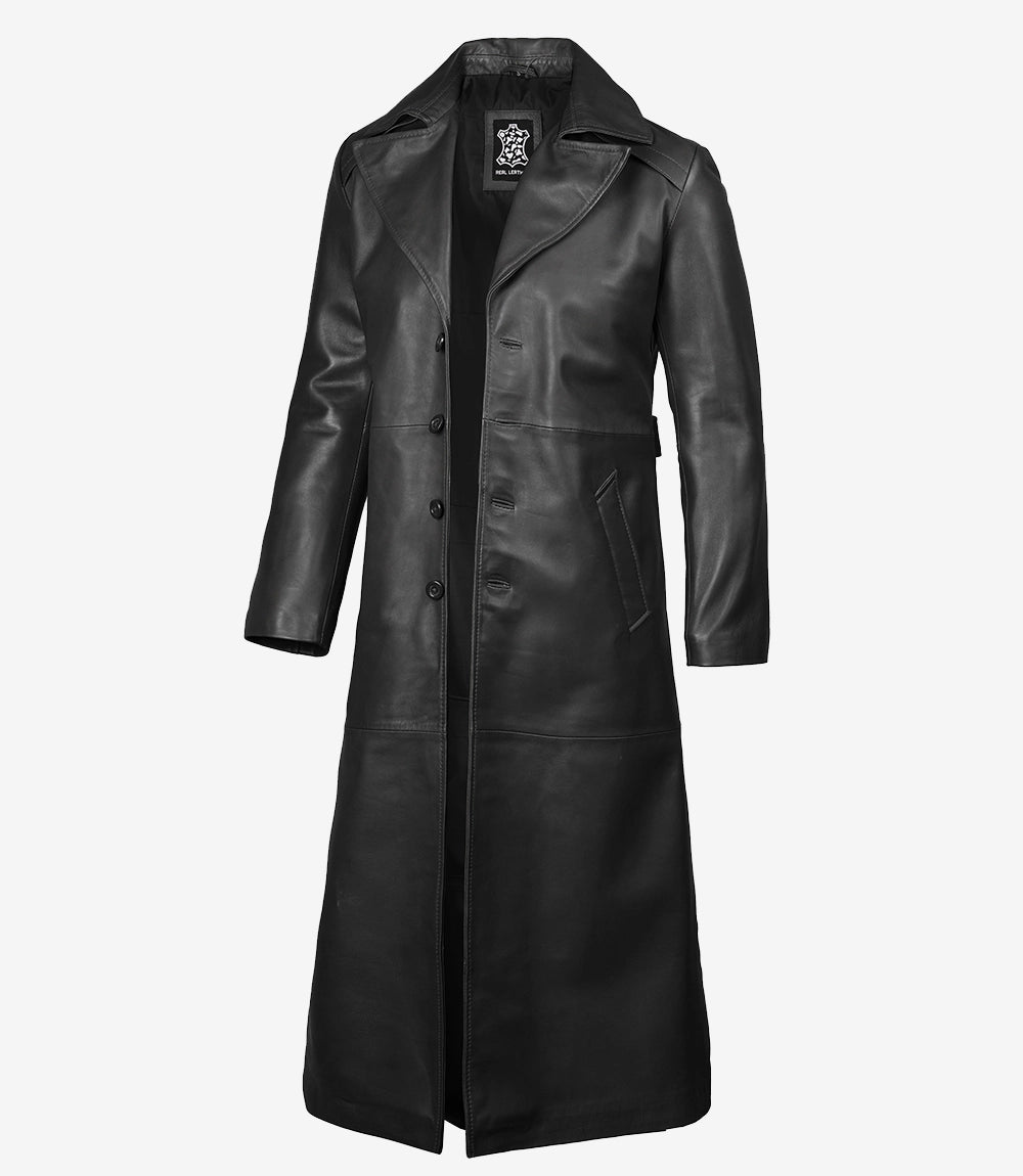 Black Men's Long Leather Duster Coat
