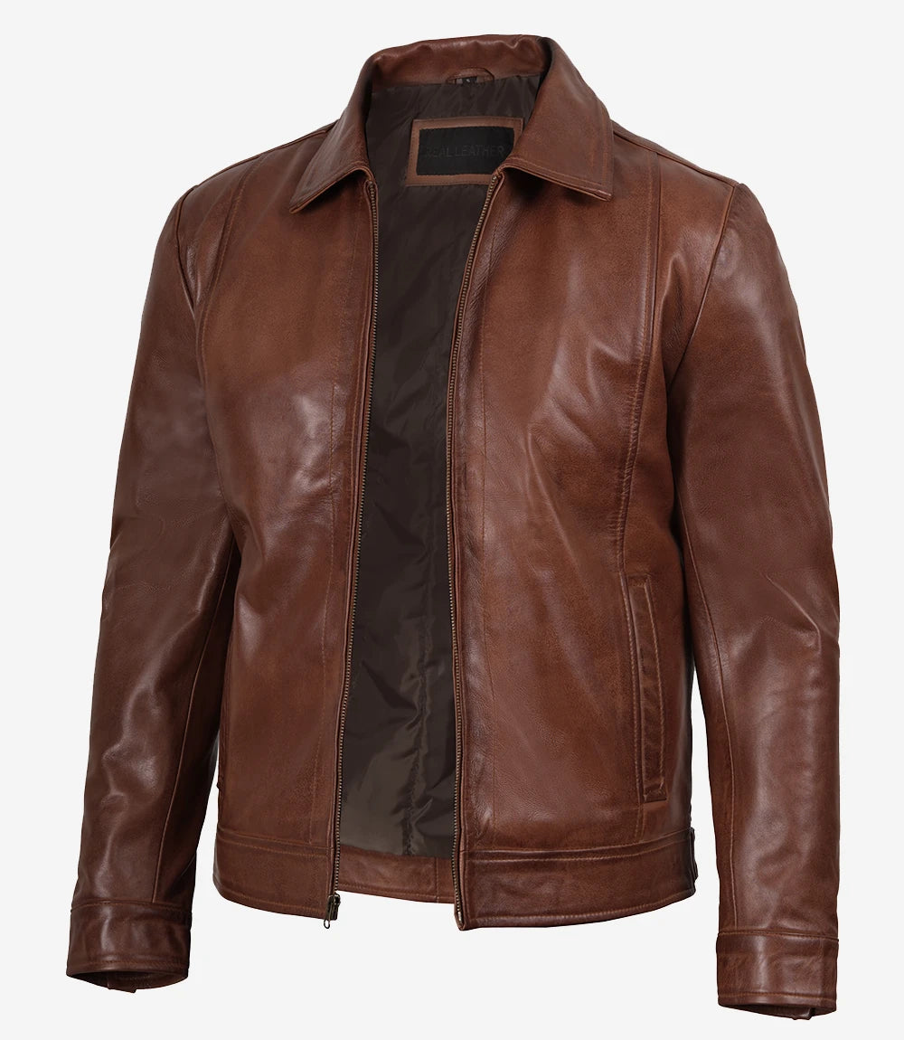 Reeves Men's Harrington Brown Real Leather Jacket