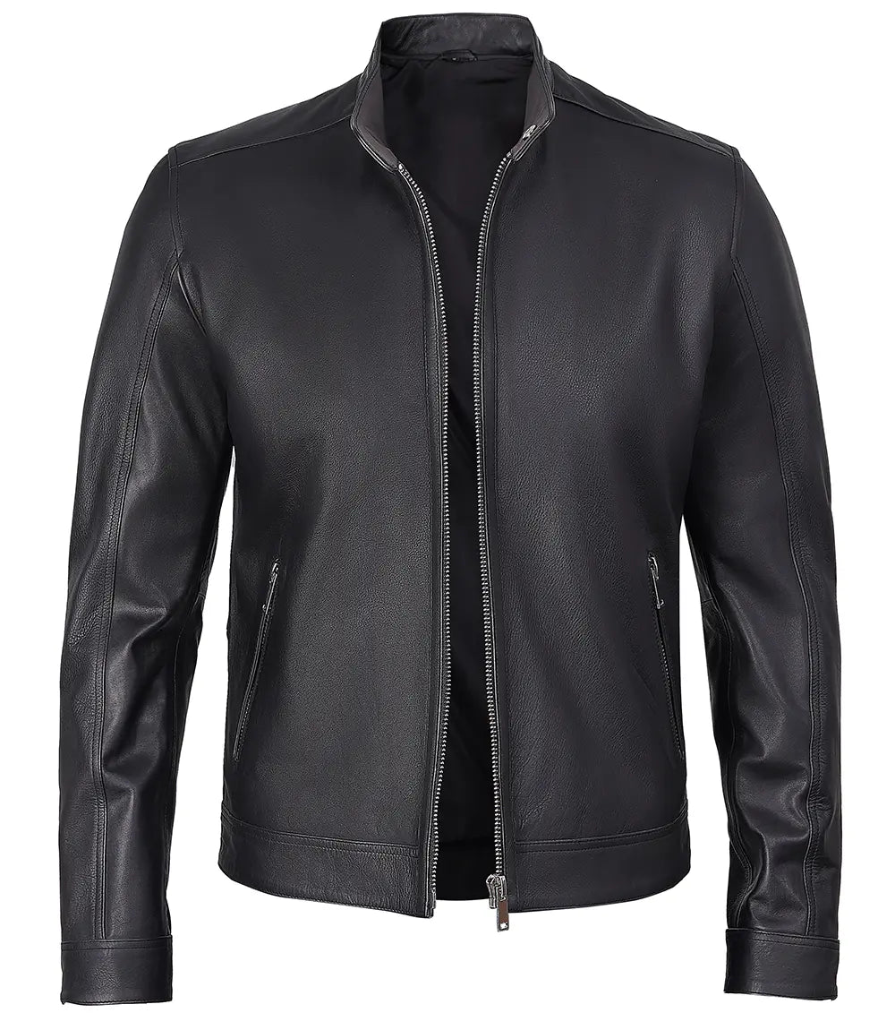 LUXE PRESTIGE: Men's Premium Black Cafe Racer Leather Jacket