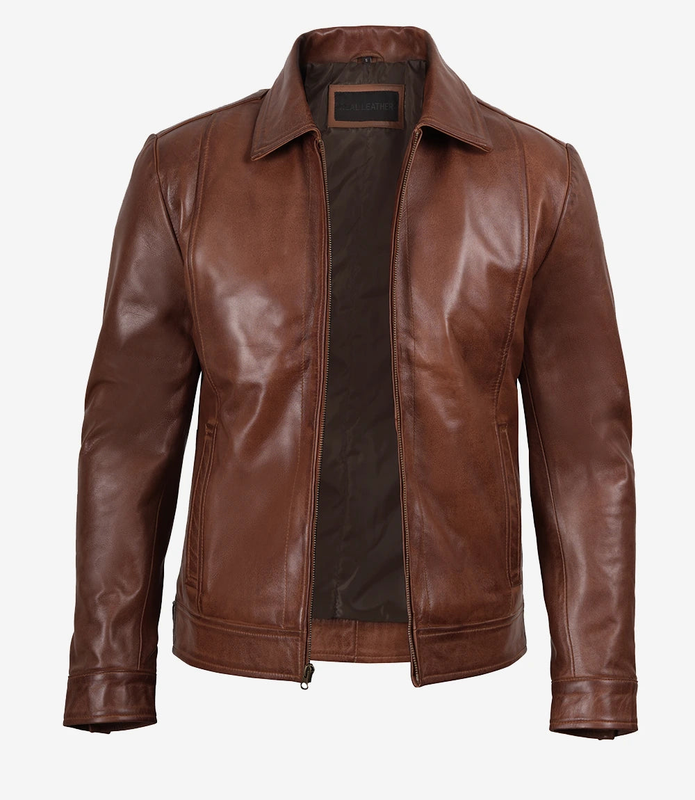 Reeves Men's Harrington Brown Real Leather Jacket