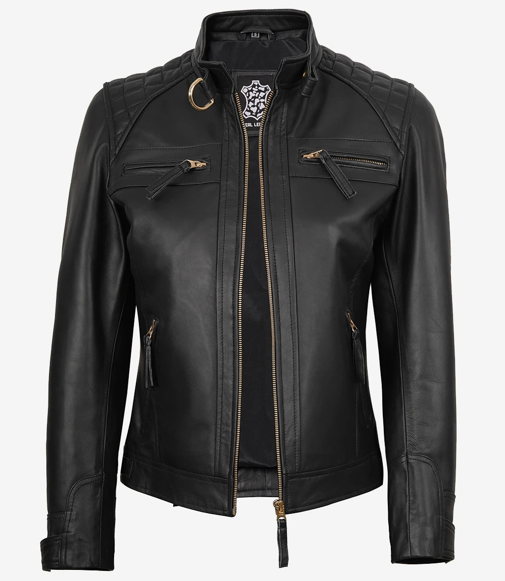 Women's Black Quilted Biker Leather Jacket