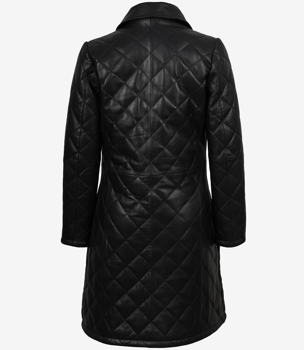 Glen Women's Black Quilted Real Leather Car Coat