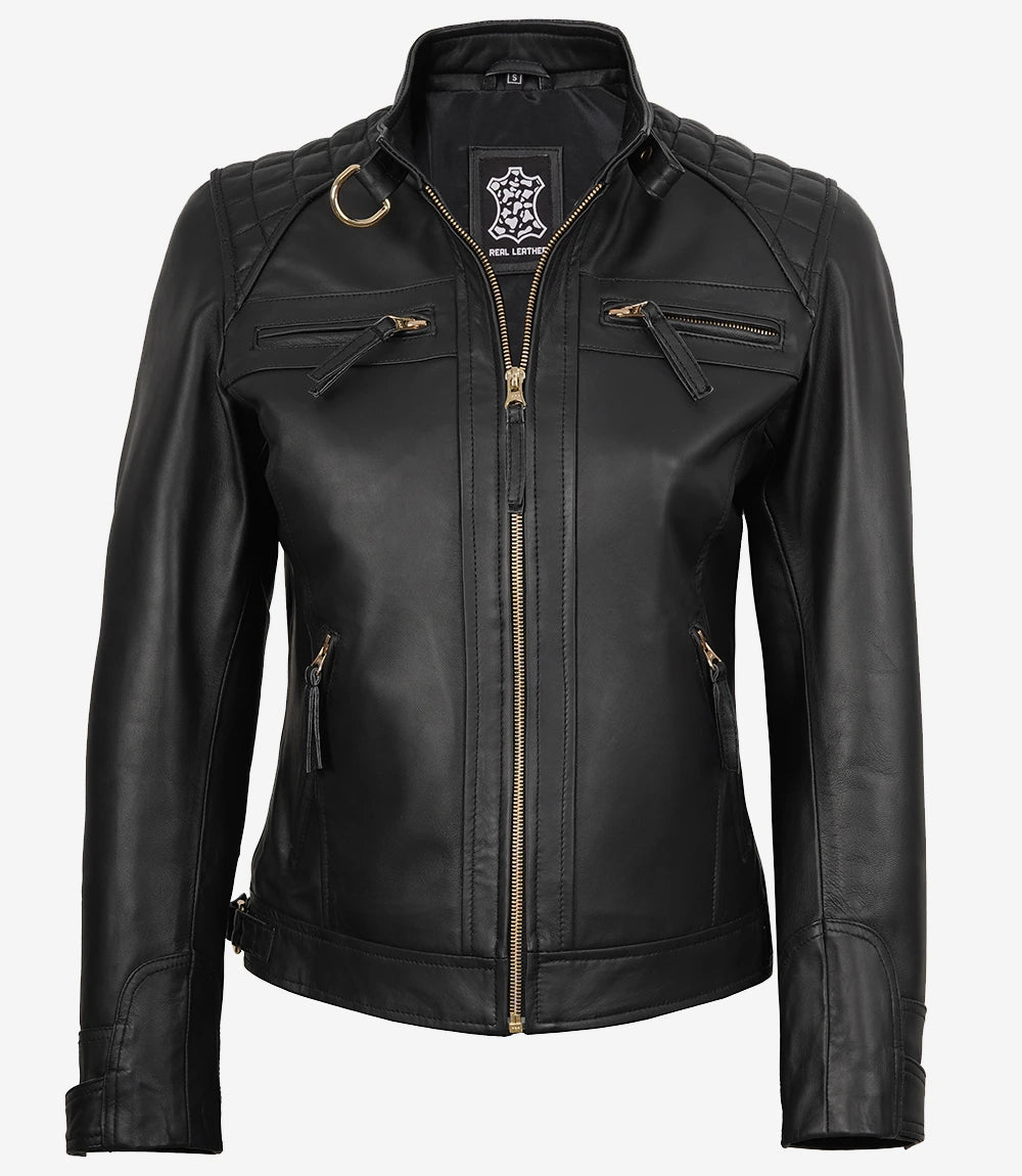 Women's Black Quilted Biker Leather Jacket