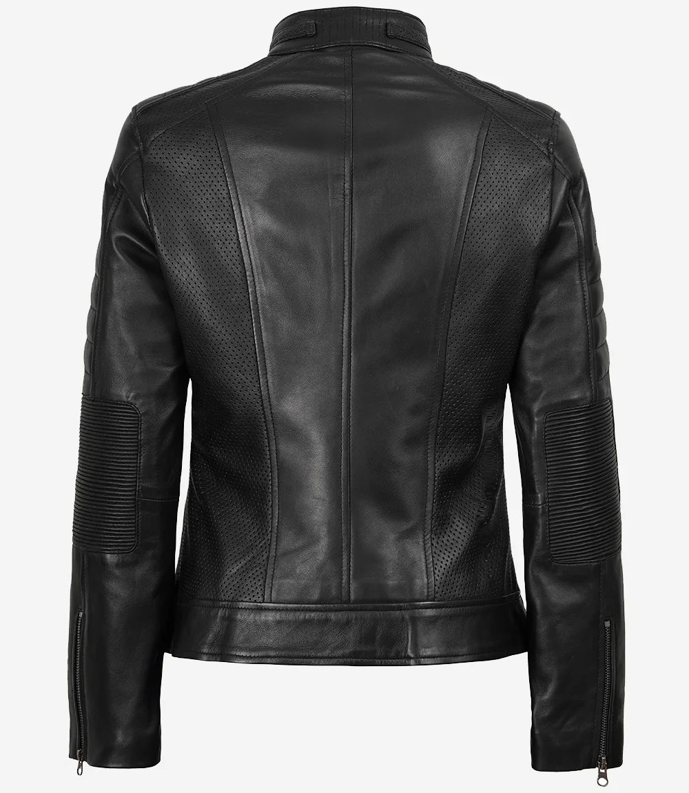 Women's Black Cafe Racer Leather Jacket - Best Seller