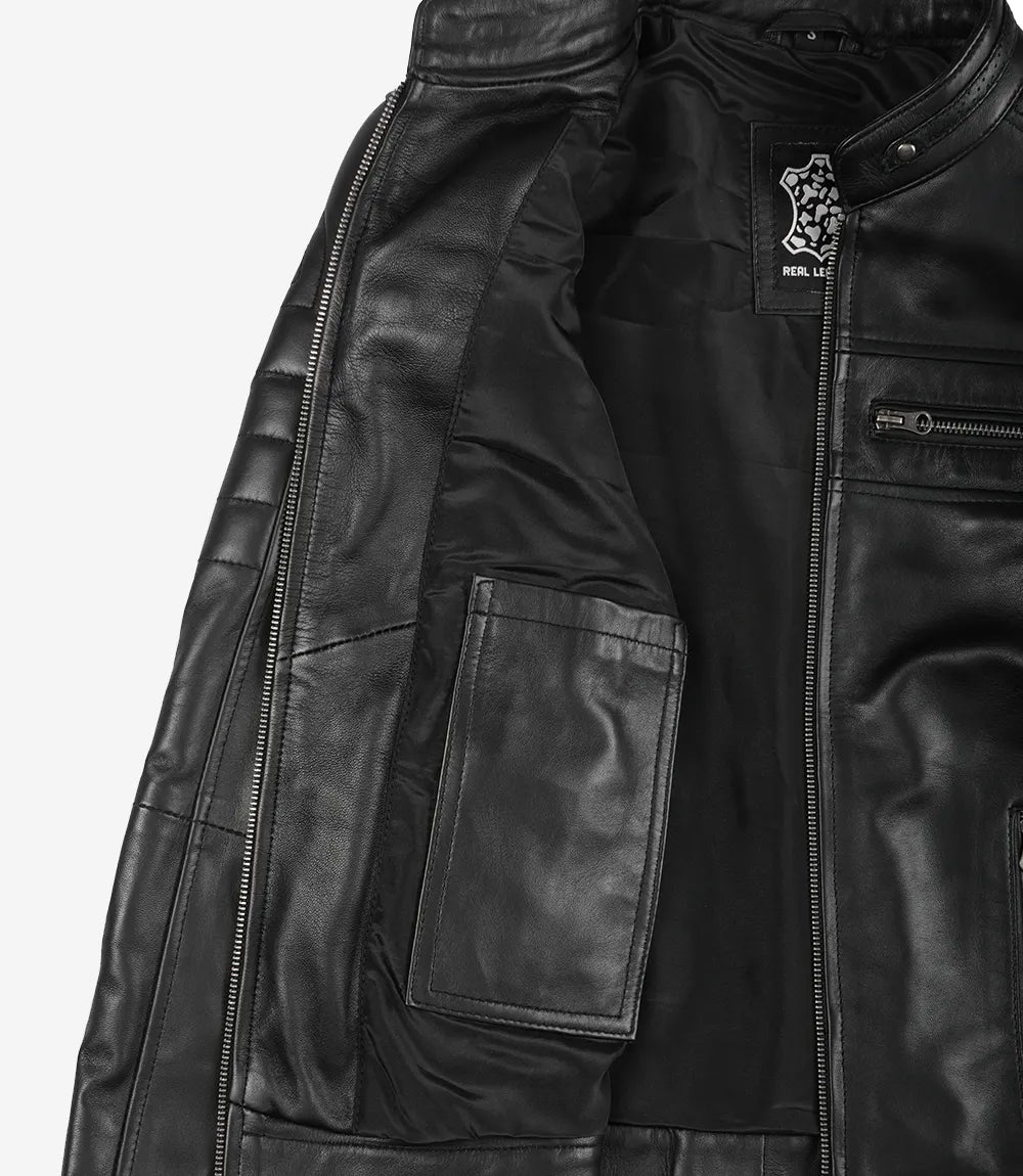 Women's Black Cafe Racer Leather Jacket - Best Seller
