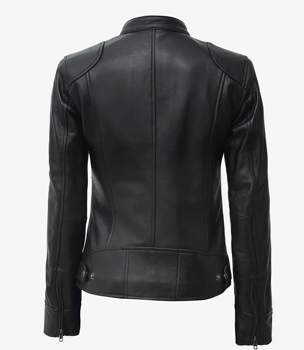 Women's Black Lambskin Leather Biker Jacket (2-4 Days Delivery)