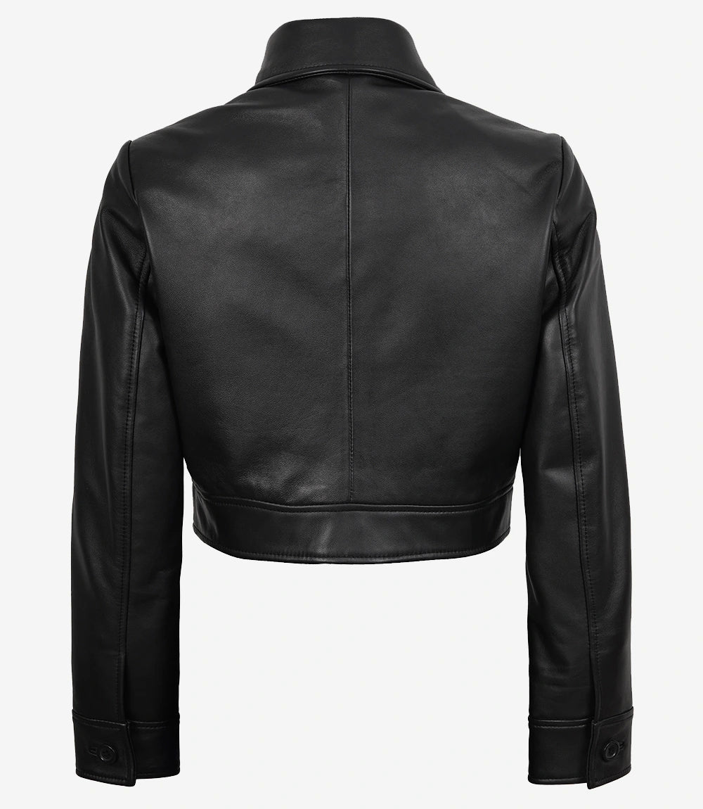 Freddie Women’s Black Harrington Cropped Leather Jacket